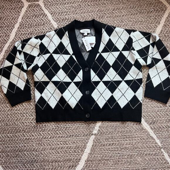 Velvet by Graham & Spencer Cristina ArgyleCardigan Sweater SZ MEDIUM - Picture 4 of 5